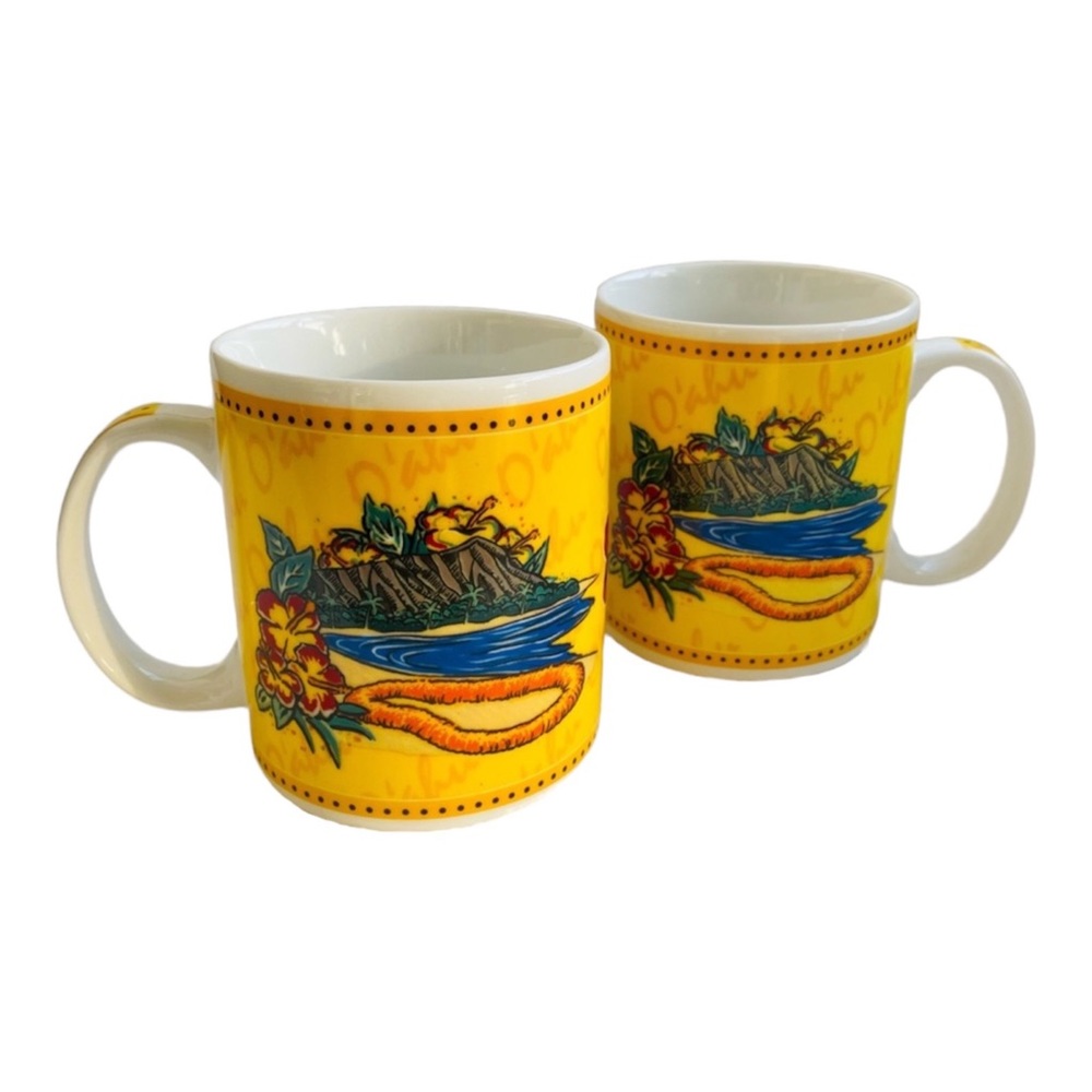 Vintage Island Heritage Hilo Hattie O’ahu Hawaii Travel Coffee Mug Set